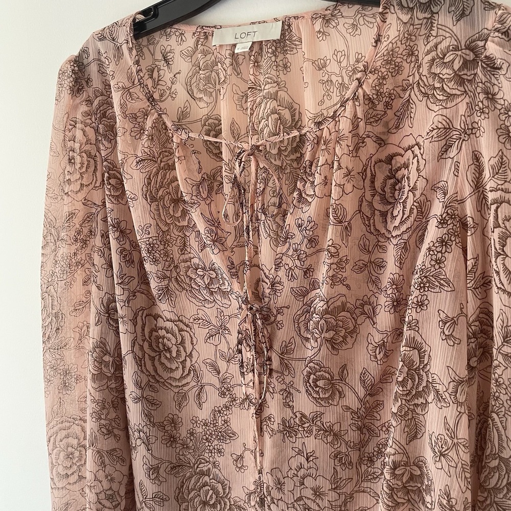 Blush Floral Lace Up Blouse Women's M Romantic Coquette Peasant Top - Picture 6 of 9